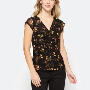 Daniel Rainn Black Floral Sheer Blouse